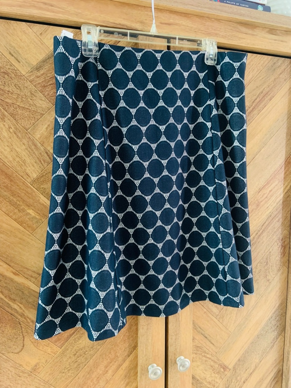 Navy Blue Circle-Print A-Line Skirt